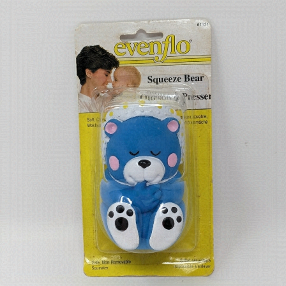 Evenflo Baby Squeaker Squeeze Bear Sleeping Blue Toy Vintage